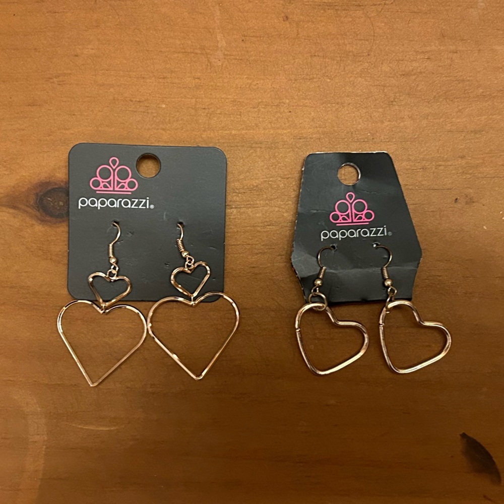 Two set of heart Paparazzi earrings and one matching necklace